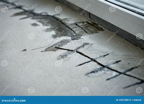 Repairing Cracks in Concrete Floor Near Window Using Sealant Stock ...