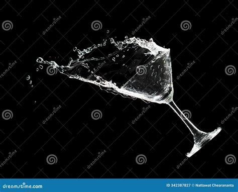 Pouring Clear Cocktail Glass with Spilled Water Liquid in Air. Soda ...