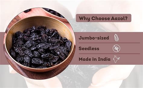 AAZOL Premium Jumbo Fresh Black Raisins Nashik'S Famed Seedless - 1Kg ...