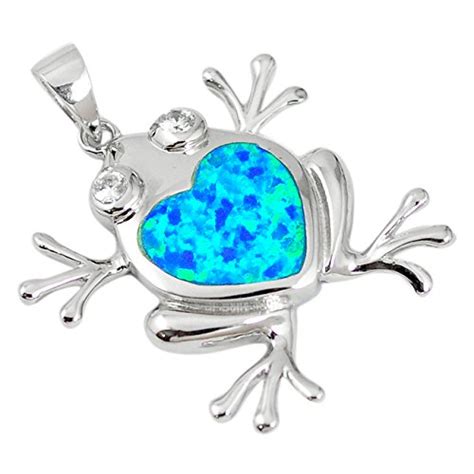 Natural blue australian opal (lab) topaz 925 silver frog pendant ...