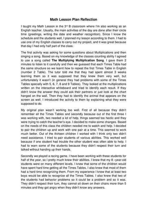 Image result for Reflection On Math Lesson