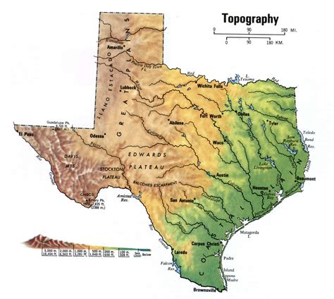 Texas topographic elevation map