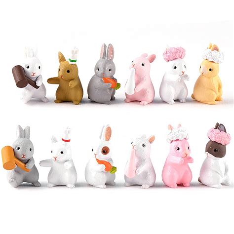 HASTHIP 12 Pcs/Set Rabbit Miniature Decorative Showpiece, Fairy Garden ...
