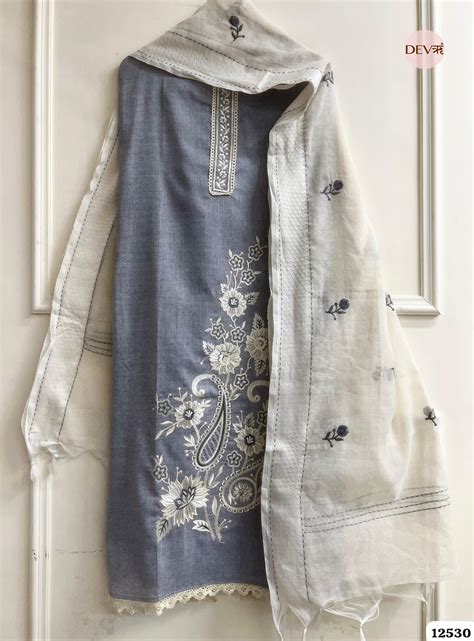 Grey Handloom Cotton Embroidered Unstitched 3-Piece Suit (Devri – D.No