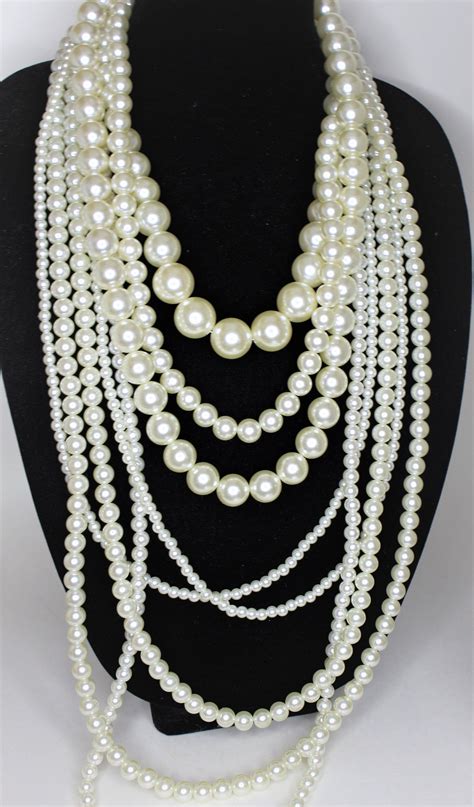 Chunky Pearl Necklace, Multi Strand, Statement Pearl Necklace, Long ...