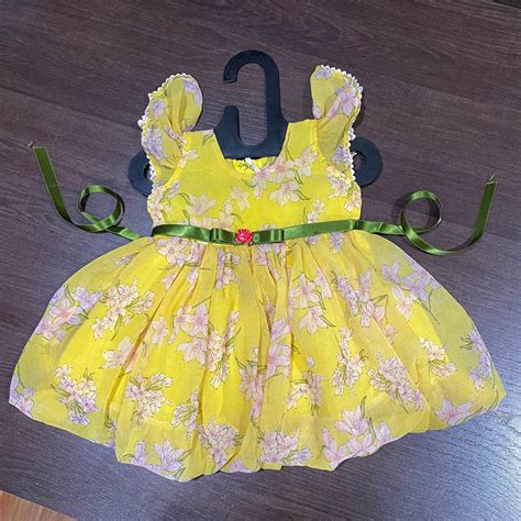 Bright Yellow Chiffon Lily Print Ballon Styled Frock – MEEMORA