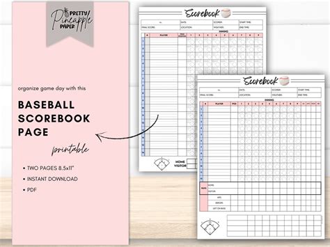 Printable Baseball Team Scorebook, Print Pages, Simple and Detailed ...