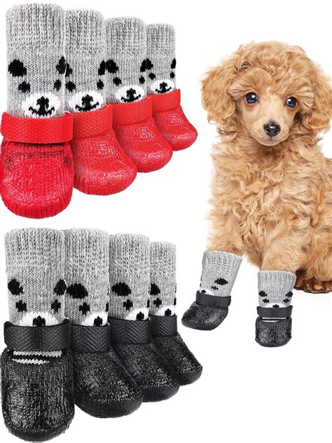 Weewooday 8 Pieces Rubber Sole Dog Socks Non Slip Grippers Paw ...