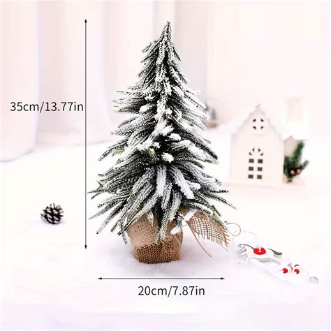 Snow-Flocked Mini Christmas Tree 35 cm | Tabletop Pine Tree with Burla ...