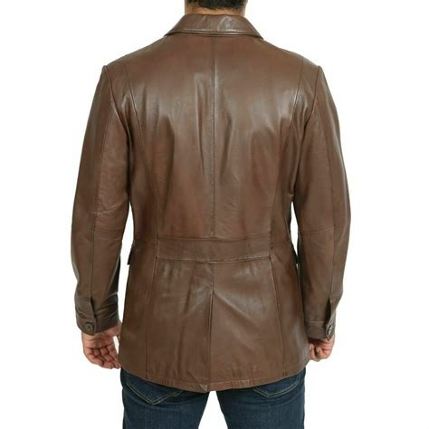 Virtio Formal Leather Blazer Brown Suit Jacket Men 100% Pure Button ...