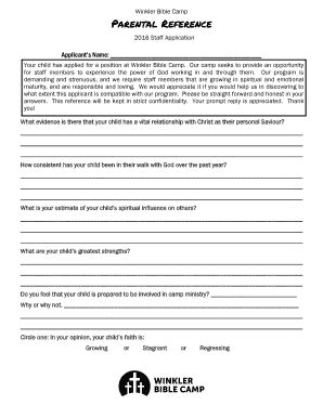 Fillable Online Winkler Bible Camp Parental Reference d Fax Email Print ...