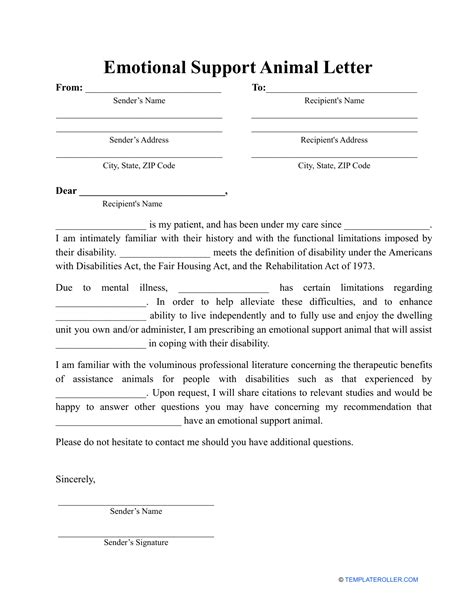 Support Animal Letter Template - Anatomy Drawing Lessons