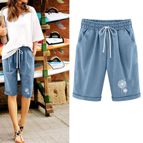 CALAFEBILA Women Golf Shorts Summer Print Wide Leg Linen Independence ...