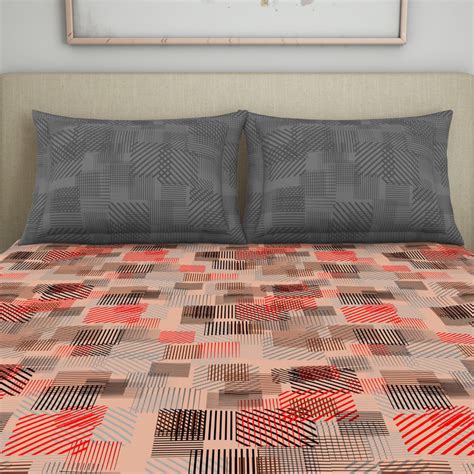 Buy SPACES Seasons Best Red Printed Cotton Queen Bedsheet Set ...