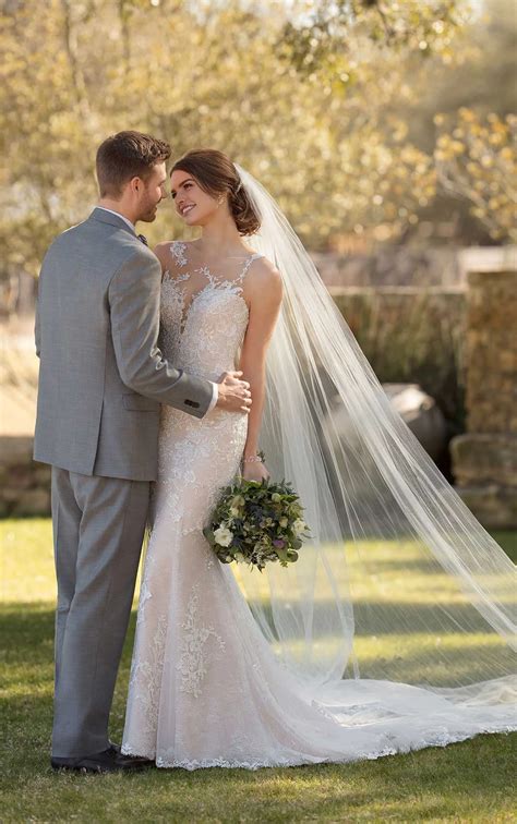 Layered Lace Wedding Dress with Asymmetrical Neckline - Essense of Australia Wedding Dresses