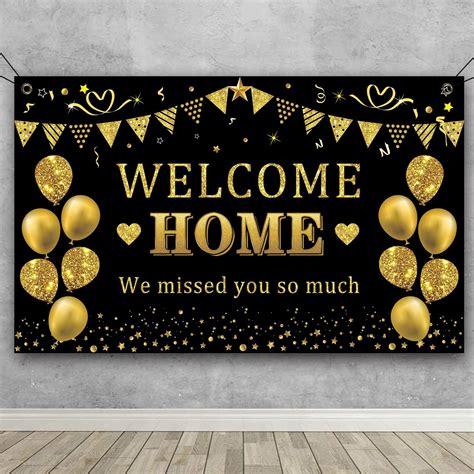 Amazon.com : Welcome Home Banner Decorations White Gold Welcome Back ...