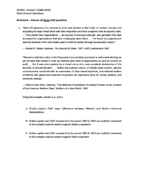 APUSH Period 7 Short Answer Questions (1890-1945) - Studocu