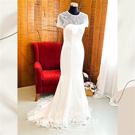 214LLW01 Pure Sweet Heart Silk Satin Trumpet illusion short sleeves French Chantilly lace ...