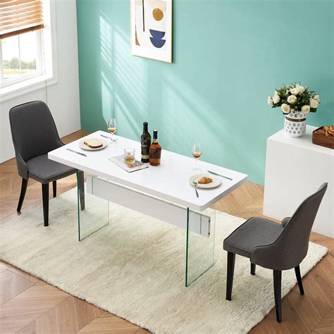 ivinta Modern White Dining Table, High Glossy Dining Room Table for 4 ...