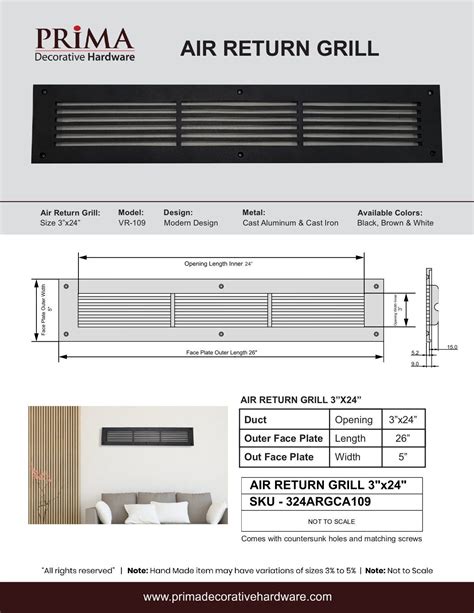 Prima Decorative Cast Aluminum Air Return Grill 3 X 24 Linear Design ...