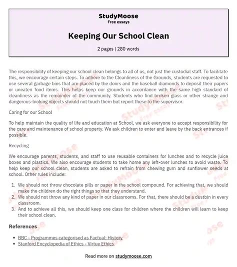 Keeping Our School Clean Free Essay Example