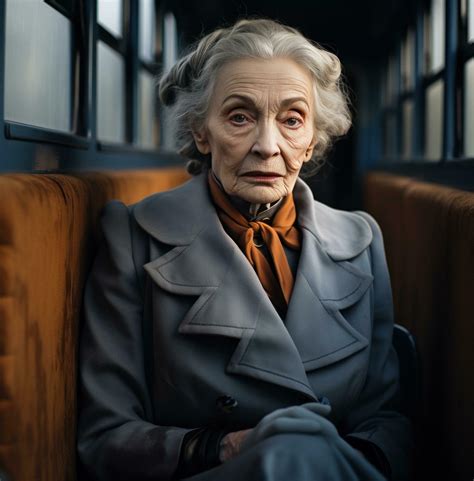 AI generated old woman in grey coat sitting on a train, 35343514 Stock ...