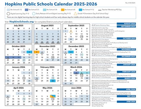 Hopkins Public Schools Calendar 2026-2027 [High School]
