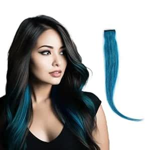 Women visible 1 clip side patch hair extension with 10 inch tealblue ...