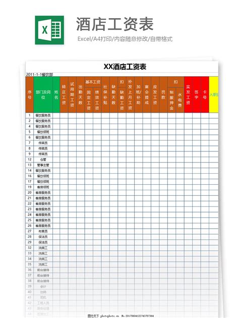 酒店工资表excel模板图片_人力资源_Excel模板-图行天下素材网