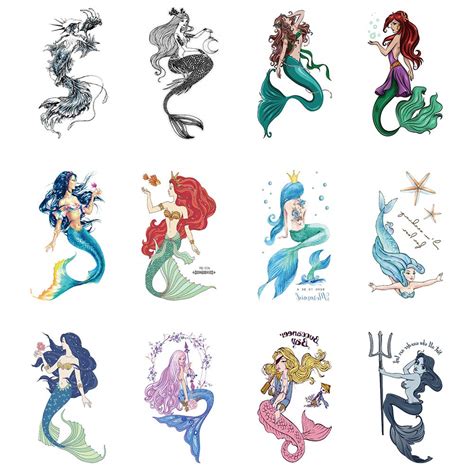 Intoy 12 Pack Mermaid Temporary Tattoos, Waterproof Body Art Stickers ...