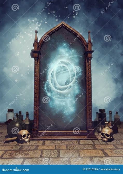 Fantasy magic mirror stock illustration. Illustration of bottle - 92010299
