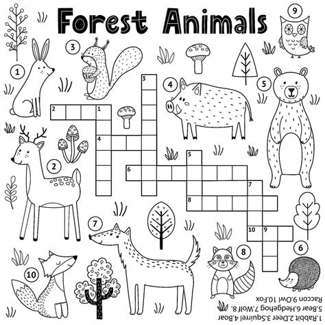 Forest Animals and Plants Crossword Puzzle for Kids