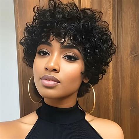 Amazon.com : MOONSHOW Short Curly Wigs for Black Women Pixie Cut Wig ...