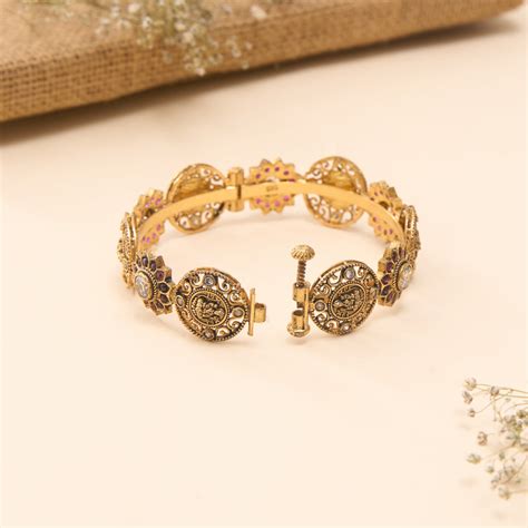 Iconic Touch Floral Lakshmi Nagas Gold Plated Silver Screw Bangle – The ...
