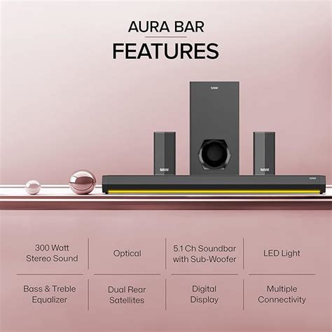 VW Aura Bar | 300W Soundbar | 5.1 Channel Home Theatre | 6.5' subwoofe ...