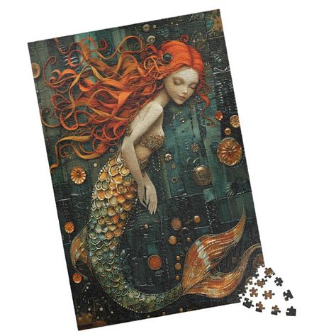 Beautiful Young Mermaid With Red Hair Jigsaw. Boho Orange Water Nymph ...