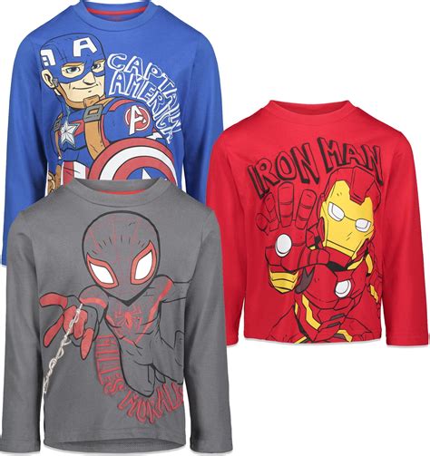 Marvel Avengers Superhero Tee Shirts for Kids, Pack of 3 Long Sleeve ...