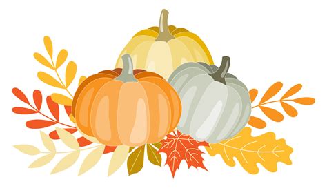 Clipart illustration composition of different pumpkins and leaves in ...