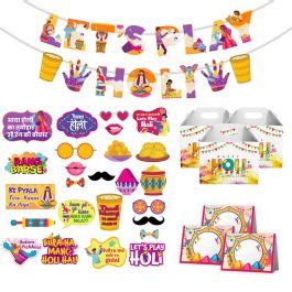Festiko® Holi Decoration Combo (Set of 46 Pcs) - 1 Pc Let's Play Holi ...