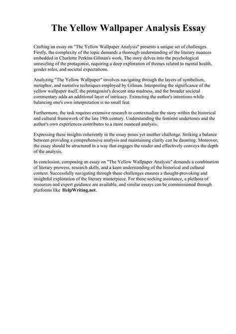 The Yellow Wallpaper Analysis Essay. Canisius College | PDF | Books and ...