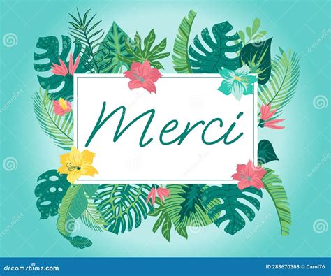 Vector Thank You Lettering Concept Tropical in French. Merci Lettering ...