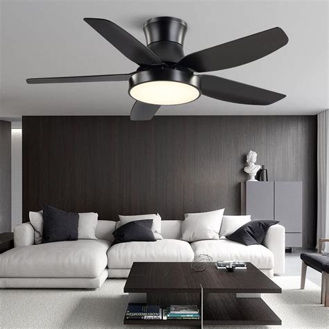 KAPOEFAN 46'' Black Flush Mount Ceiling Fan with Lights Remote Control ...