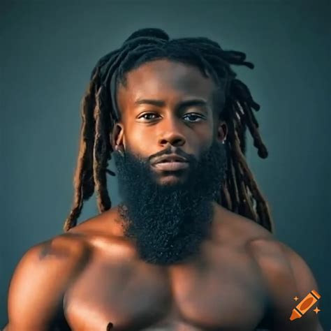 Muscular young black man with dreadlocks and long beard on Craiyon