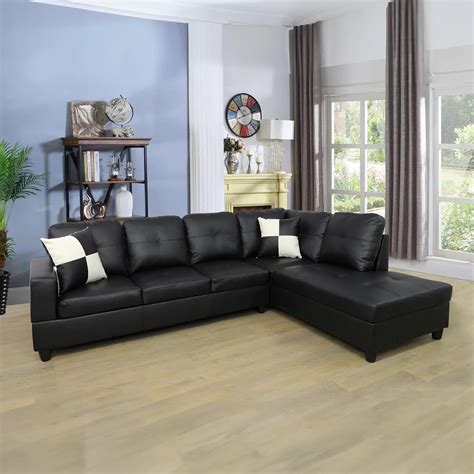 Sectional Couch for Living Room Furniture Sets, Black Faux Leather Sofa ...