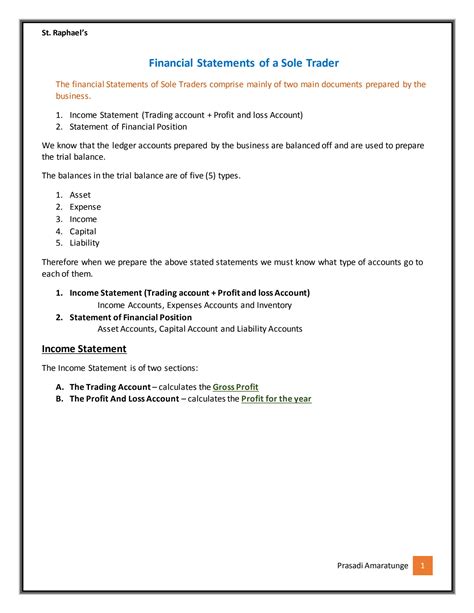 SOLUTION: Financial statements of a sole trader (notes and activities ...