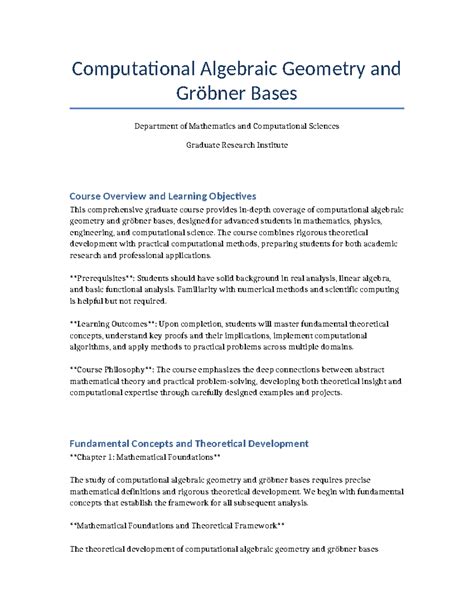 Computational Algebraic Geometry & Gröbner Bases (MATH 35) Course ...