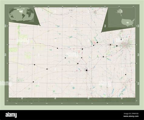Kansas, state of United States of America. Open Street Map. Locations of major cities of the ...