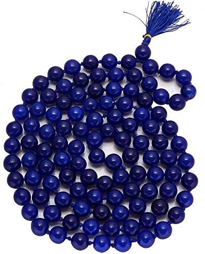 KESAR ZEMS Natural Blue Agate Stone Prayer Rosary Mala - 8MM 108+1 ...