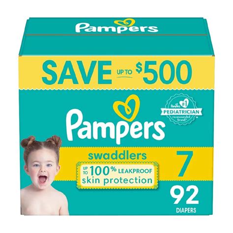 Pampers Swaddlers Softest Diapers, Size 7, 41+ lbs, 92 Count, Ultra ...