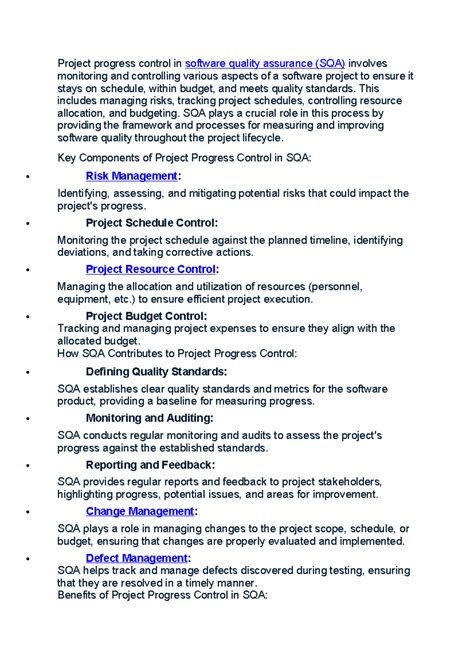 SQA 101: Project Progress Control in Software Quality Assurance - Studocu